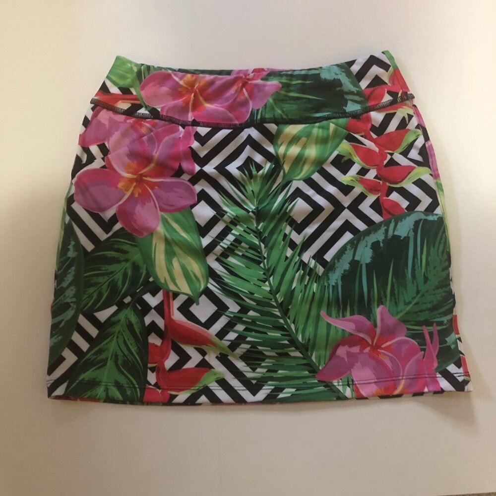 ALLIE BURKE SPORT Sz S Hawaiian Tropical Print Golf Short Skirt Made in USA A an